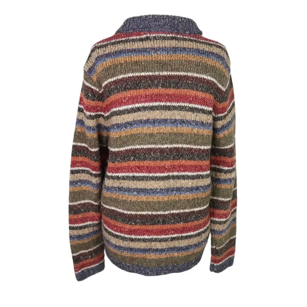 Vintage 90s Croft & Barrow navy blue multicolor striped zip cardigan sweater M - Picture 4 of 6